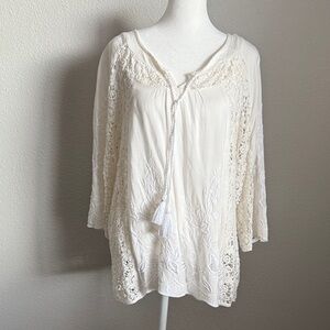 Soft Surroundings Cream Lace Embroidered Blouse